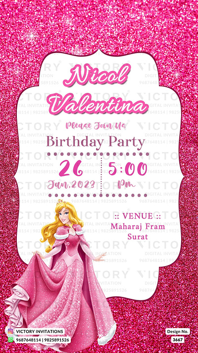 Birthday Party Invitation card in barbie design 3667 birthday graphic design illustration invitation photoshop