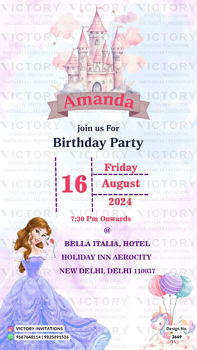 Birthday Party Invitation card in barbie theme 3669 birthday graphic design illustration invitation photoshop