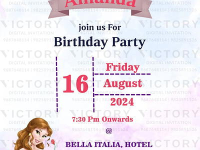 Birthday Party Invitation card in barbie theme 3669 birthday graphic design illustration invitation photoshop