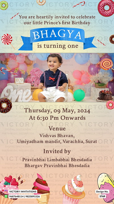 Birthday Party Invitation card in candy theme 3769 birthday graphic design illustration invitation photoshop