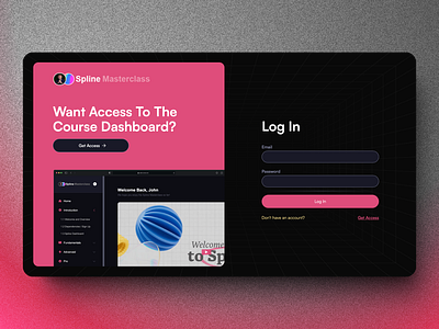 Spline Course Login | Darkmode 3d 3d design dark darkmode dashboard framer login login screen member membersite signup spline spline design webdesign webflow