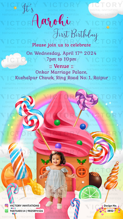 Birthday Party Invitation card in rainbow theme 3852 birthday graphic design illustration invitation photoshop