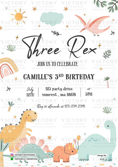 Birthday Party Invitation card in dinosaur design 4110 birthday graphic design illustration invitation photoshop