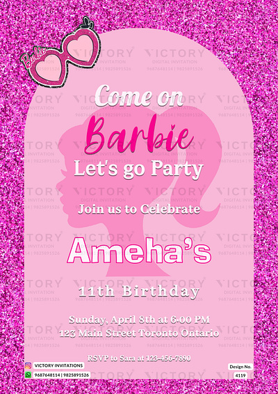 Birthday Party Invitation card in barbie design 4119 birthday graphic design illustration invitation photoshop