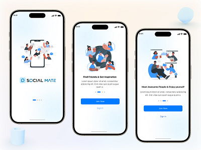 Onboarding Design-Social Mat branding communication onboarding connect people creative design illustration minimal mobile app mobile onboarding onboarding design onboarding for social social application social mate ui user interface design