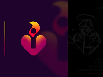 Dating App dating dating app fire flame gradient heart lettermark logo logotype matchstick purple red sketch