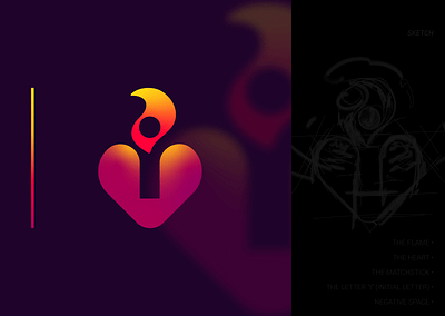 Dating App dating dating app fire flame gradient heart lettermark logo logotype matchstick purple red sketch