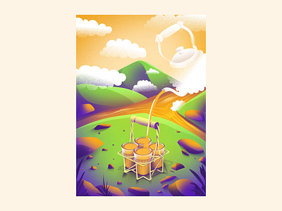 Studio Project: 01 animation artwork clouds design graphic design illustration landscape motion graphics mountains old photoshop project retro studio project surprise tea tea glassed tea kettle ui vector