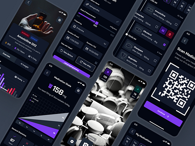 turing UI Kit: AI Smart Healthcare App | Medication Tracker UIUX ai health companion app ai healthcare app chart ui clean dark mode drug app figma ui kit healthcare ui kit medication app medication management medication tracker medication tracker app medication tracker ui medication ui minimal pharma app pharmacy app purple scan ui wellness ui kit