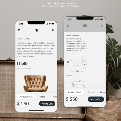 Ecommerce Mobile Responsive app for Furniture Shop clean dailyui designinspiration detail view dribbble furniture furniture website mobile neutral product project shop ui uiux userinterface webdesign