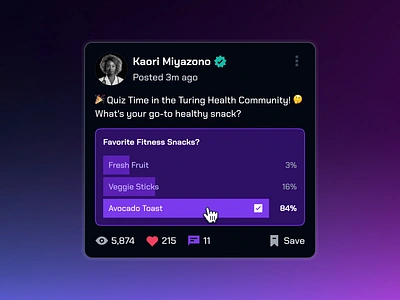 turing UI Kit: AI Smart Healthcare App | Community Post Poll UI ai health chatbot ai health companion ai healthcare app ai wellness companion community poll community poll ui community post dark mode healthcare ui kit poll post ui poll ui polling ui post layout ui post poll post ui user poll ui user post user post ui virtual care virtual care app