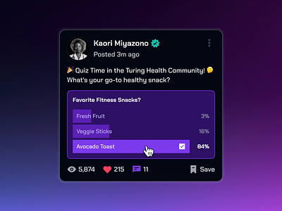 turing UI Kit: AI Smart Healthcare App | Community Post Poll UI ai health chatbot ai health companion ai healthcare app ai wellness companion community poll community poll ui community post dark mode healthcare ui kit poll post ui poll ui polling ui post layout ui post poll post ui user poll ui user post user post ui virtual care virtual care app