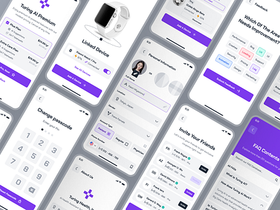 turing UI Kit: AI Smart Healthcare App | Profile Settings UIUX account setting account setting ui ai health companion app ai healthcare app ai wellness app clean figma ui kit healthcare ui kit minimal profile setting profile setting ui profile ui purple setting setting ui settings settings ui user profile user profile ui virtual care app