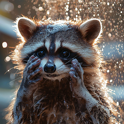 Bath Time of "Cute Raccoon" 3d 3d visualization logo