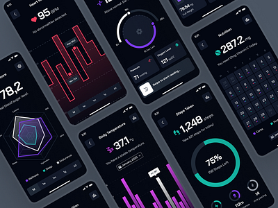 turing UI Kit: AI Smart Healthcare App | Health Metrics Score UI activity tracker app ai health assisstant ai health assisstant app ai health companion ai health companion app ai healthcare app blood pressure app chart ui dark mode dark ui figma ui kit health monitor app health score ui health tracker app health tracker ui healthcare ui kit heartrate app heatlh metrics ui minimal purple