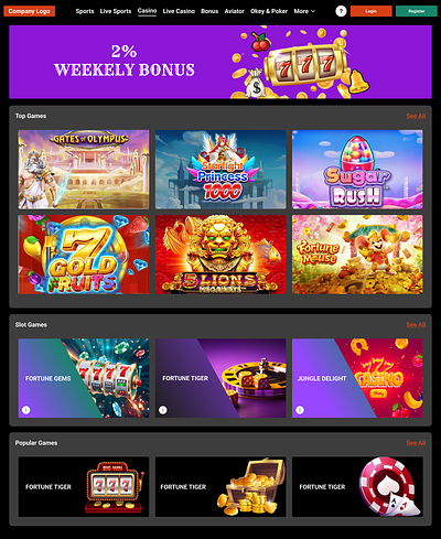 Casino page casino casino page desktop gaming website design