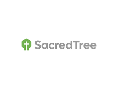 Church of Sacred Tree Logo Design - Cross, Green Tree branding christian church cross custom logo design faith green icon logo logo design logodesign logomark logotype minimalistic negative space religion simple logo symbol tree