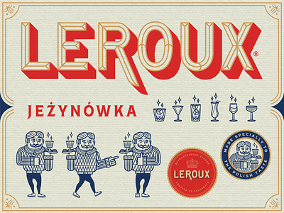 Leroux badge beveled brandy celebration cocktail heritage icons illustration liqueur lockup logo mascot mixology poland polish premium spirits type typography