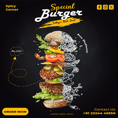 Burger Poster Design branding graphic design illustration illustrator poster ui