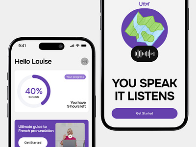 Utter App app education app language app mobile app ui ui design ux ux design