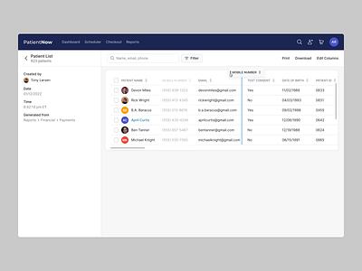 Healthcare SAAS - Patient List healthcare list patient saas ui