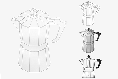 Bialetti Moka Express – How to brew good coffee 3d coffee graphic design illustration manual technical illustrations