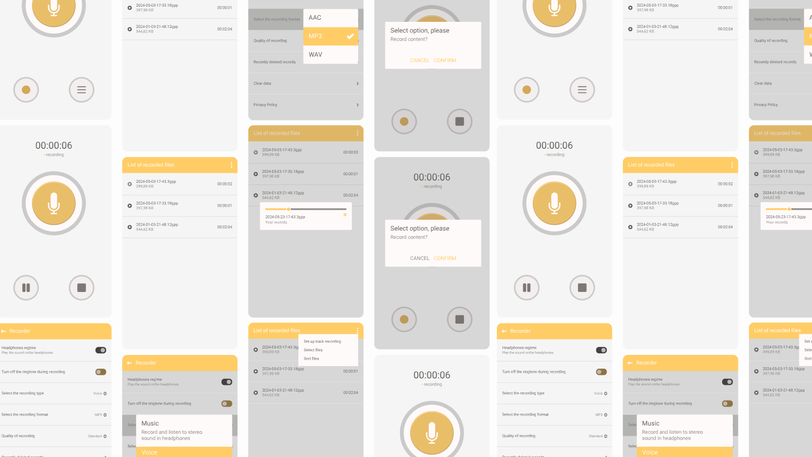 Minimalist Recording App UI Design button flat icons illustrator minimalistic mobile app screen ui user interface uxui vector vector art web design