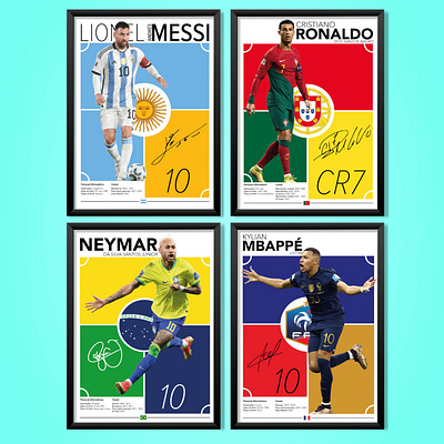 Set Of 4 Prints Messi Neymar Mbappe Ronaldo Posters, Wall art cr7 decor poster digital poster football gift goats mbappé messi national team neymar poster ideas poster players football ronaldo wall art wall art players