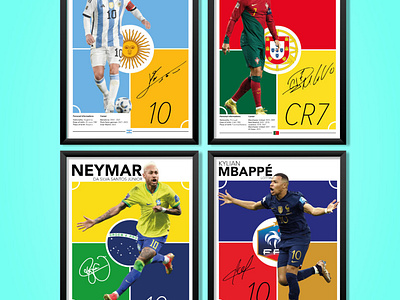 Set Of 4 Prints Messi Neymar Mbappe Ronaldo Posters, Wall art cr7 decor poster digital poster football gift goats mbappé messi national team neymar poster ideas poster players football ronaldo wall art wall art players