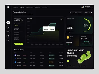 Crypto Dashboard Exploration app chart clean crypto dark design fireart grow invest ui ux