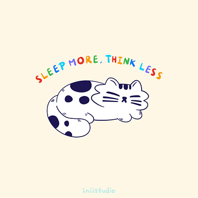 Sleep more, Think less art cat color cute cat design digital art fun fun tee girlsart humor humour illustration print on demand printify sleep sleep more teepublic think less threadless white cat