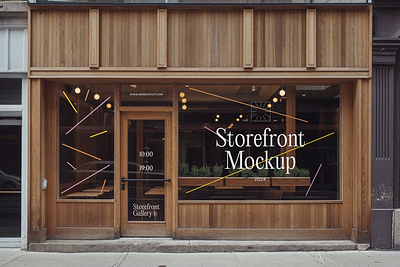 Storefront Mockups PSD scenes branding bundle design download identity logo mockup mockups psd restaurant sticker store storefront template typography window