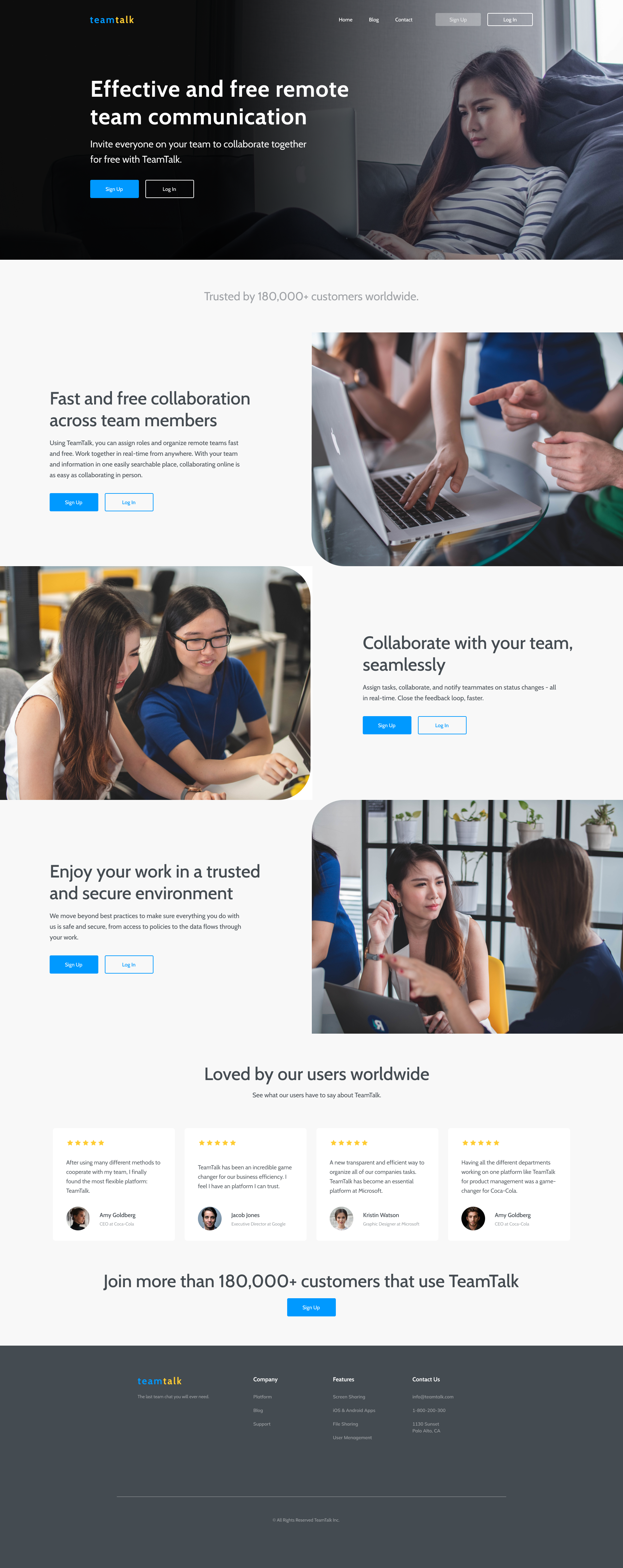 Team Talk Landing Page blog page design branding clean landing page minimalistic modern team ui user interface vector web design web site