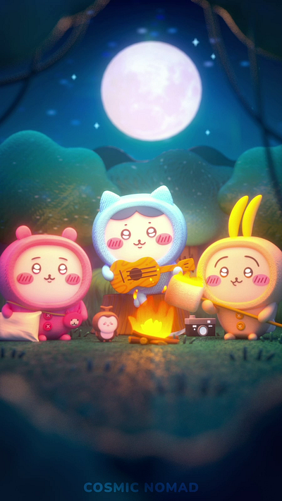 3D CHIIKAWA I Calm campfire and drowsy ukulele🔥 3d 3dart 3dcharacter 3dmodeling animal animation camping character chiikawa cute design forest illustration