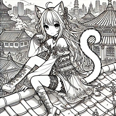 Anime girl with cat ears anime anime coloring page coloring page cute girl illustration