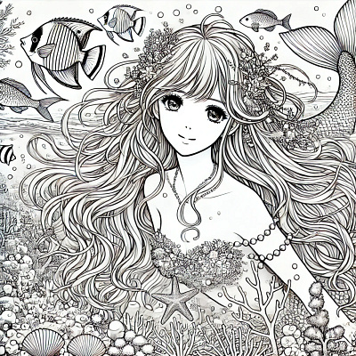 Anime Mermaid adult coloring page anime anime coloring page anime mermaid black and white coloring page mermaid