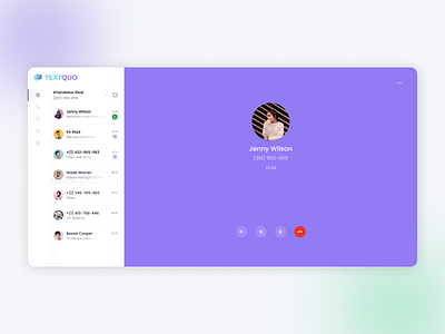 Textquo - Voice calling web interface app call calling app chat clean conference conversations design figma hangout minimal product trendy ui ui ux voice call web app web design web screen