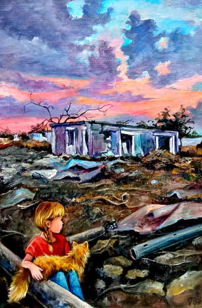 Original painting, War in Ukraine, Сat and girl, Ukrainian art art cat girl hand painted paint ukraine war