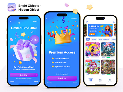 Premium and Special Offer for Bright Objects Game - Test Option android graphic design illustration ios ui