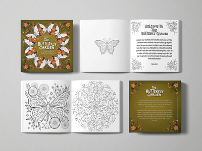 Coloring book " The Butterfly Garden" book cover design drawing illustration