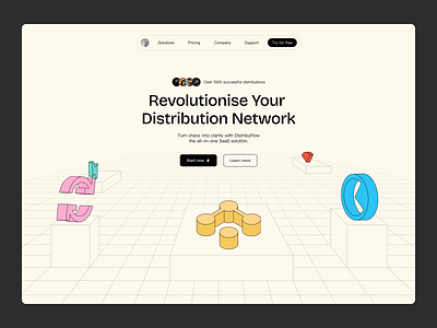 Network distribution SaaS landing page hero section design illustration isomectric ui webisite