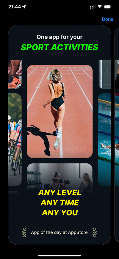 AppStore preview of the sport activity application activities app design appsore figma prewiev sport ui webdesign