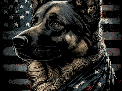 German Shepherd USA Flag Patriotic german shepherd graphic design