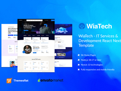 WiaTech - IT Services & Development React NextJS Template customizable development digital transformation high performance it services modern design nextjs react seo friendly tech solutions web development wiatech