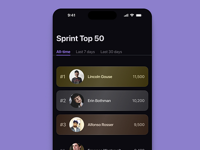 Leaderboard app design typography ui ux