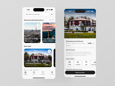 Travel Booking App Design Concept airbnb app booking app flight flight booking house rental travel agency travel app travel booking traveling trip ui uiux ux vacation rental