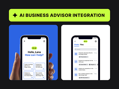 AI Business Advisor Integration ai assistant ai business advisor ai chatbot ai integration ai powered platform app design business management business planning data forecasting mobile ui design productivity tools user interface ux design