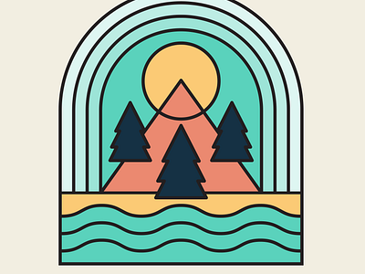 Outdoor Badge badge great outdoors mountain badge outdoors park rainbow sticker sunshine badge surf trees water waves