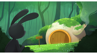 Bunny house 🐇 animal art bunny character color concept digital drawing green house illustration nature rabbit tea