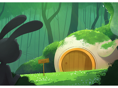 Bunny house 🐇 animal art bunny character color concept digital drawing green house illustration nature rabbit tea